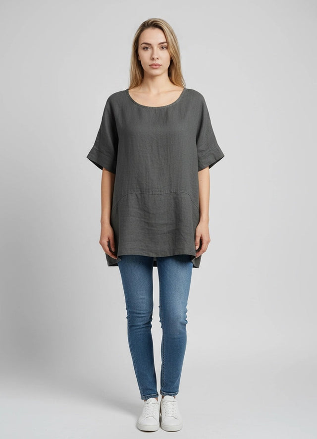 Plain Linen Crop Top Khaki