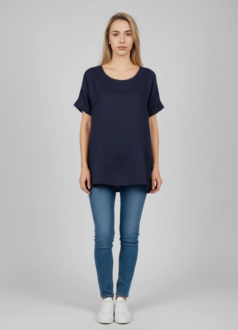 Plain Linen Crop Top Navy