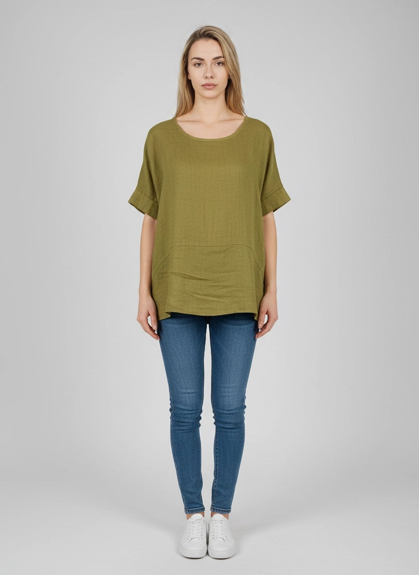 Plain Linen Crop Top Olive