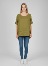 Plain Linen Crop Top Olive