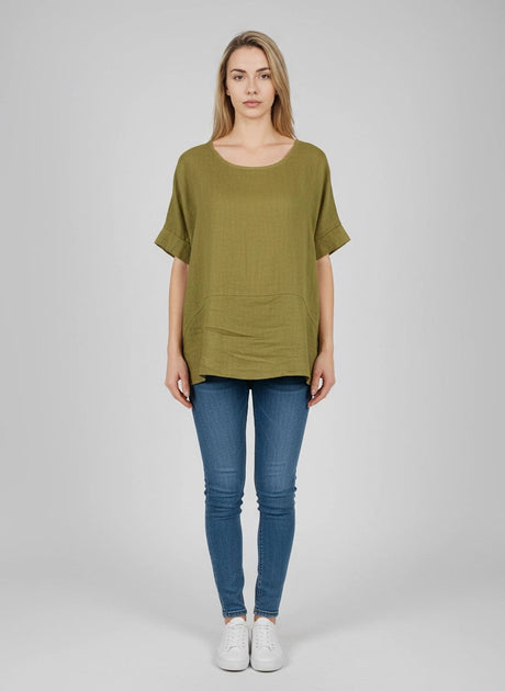 Plain Linen Crop Top Olive