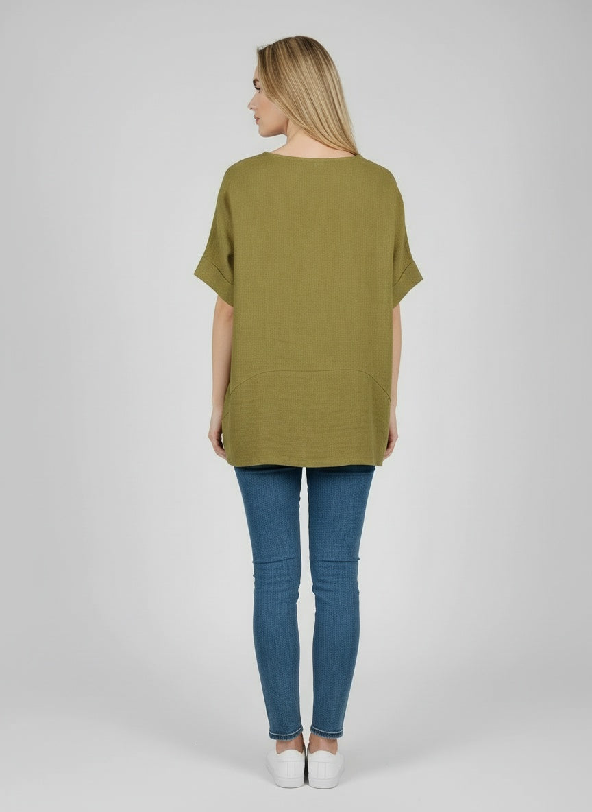 Women Baggy Plain Linen Crop Blouse