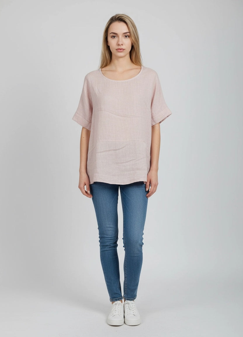Plain Linen Crop Top Pink