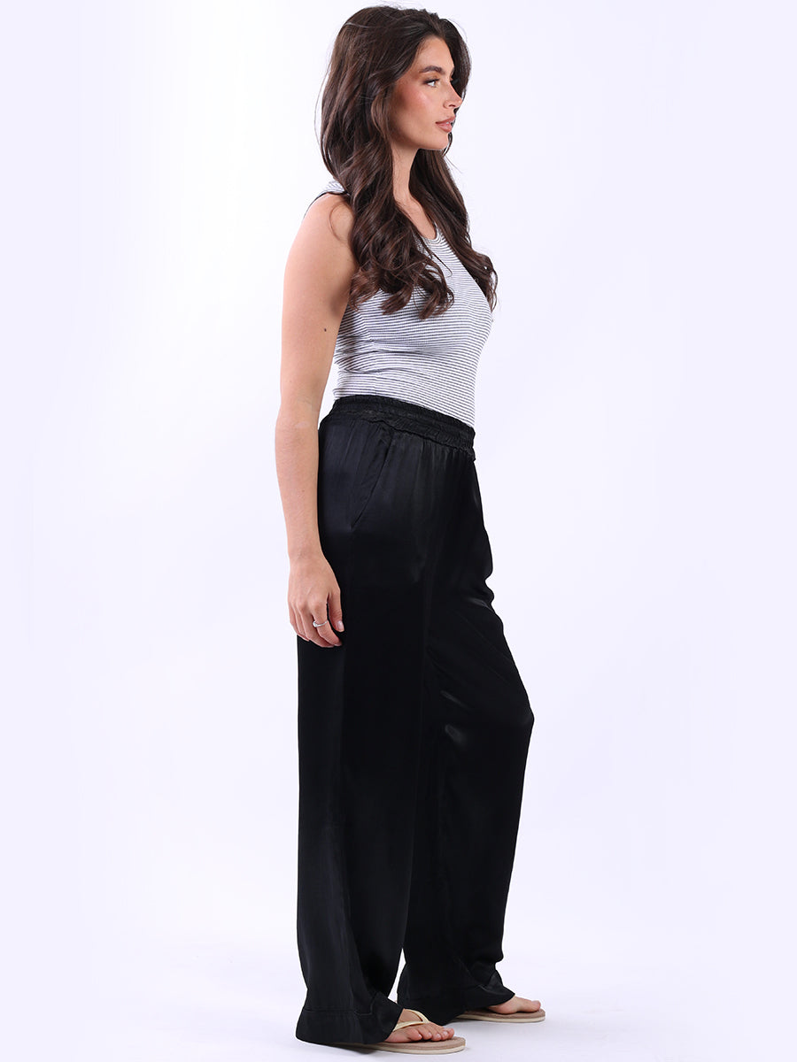 Wide Leg Plain Satin Palazzo
