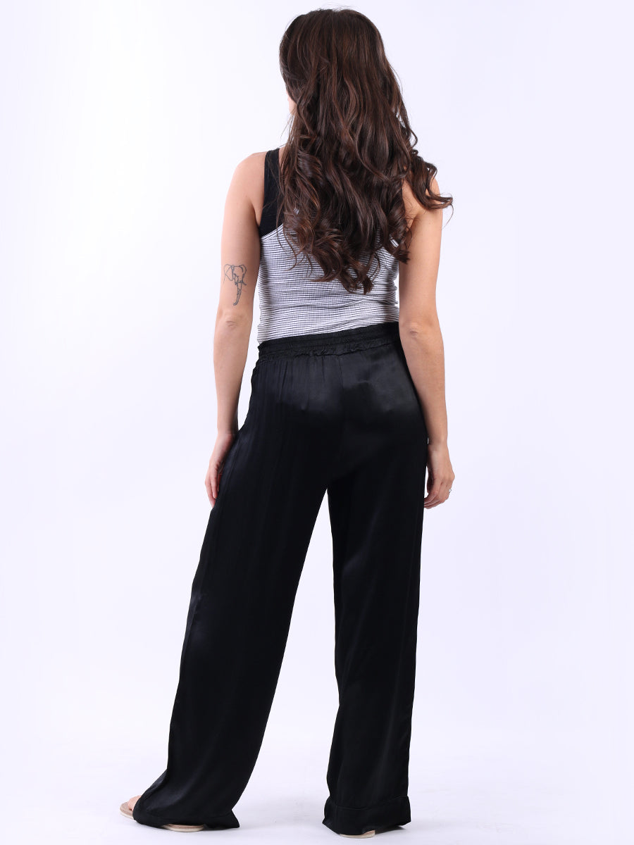 Wide Leg Plain Satin Palazzo
