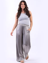 Wide Leg Plain Satin Palazzo