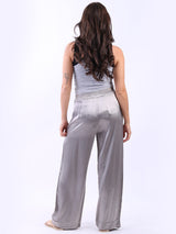 Wide Leg Plain Satin Palazzo