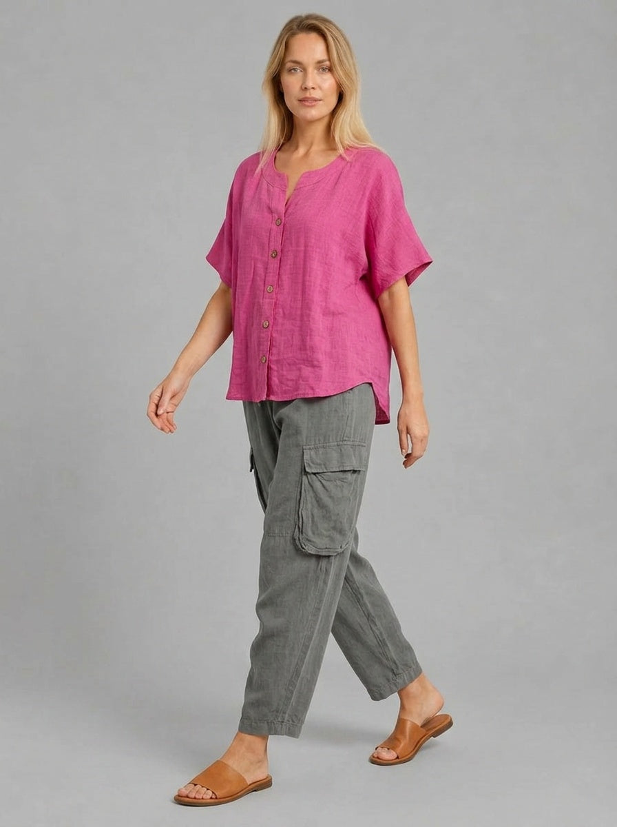 Plain Buttoned Lagenlook Cotton Top