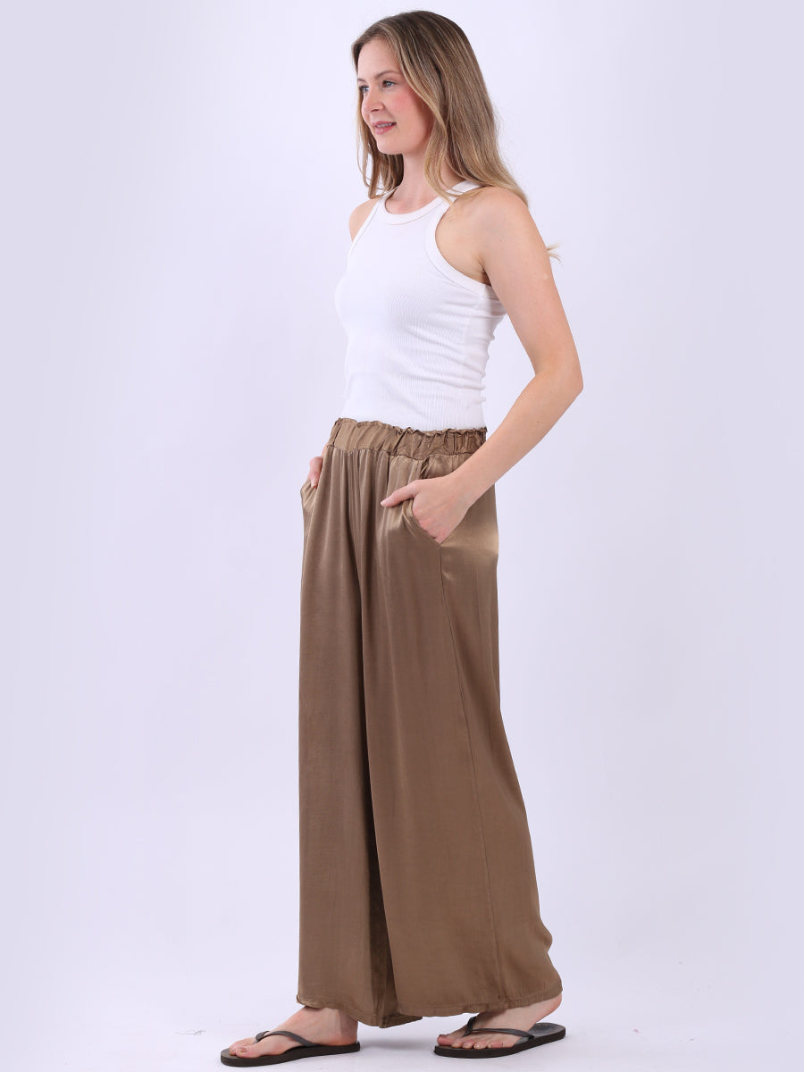 Wide Leg Plain Satin Pant