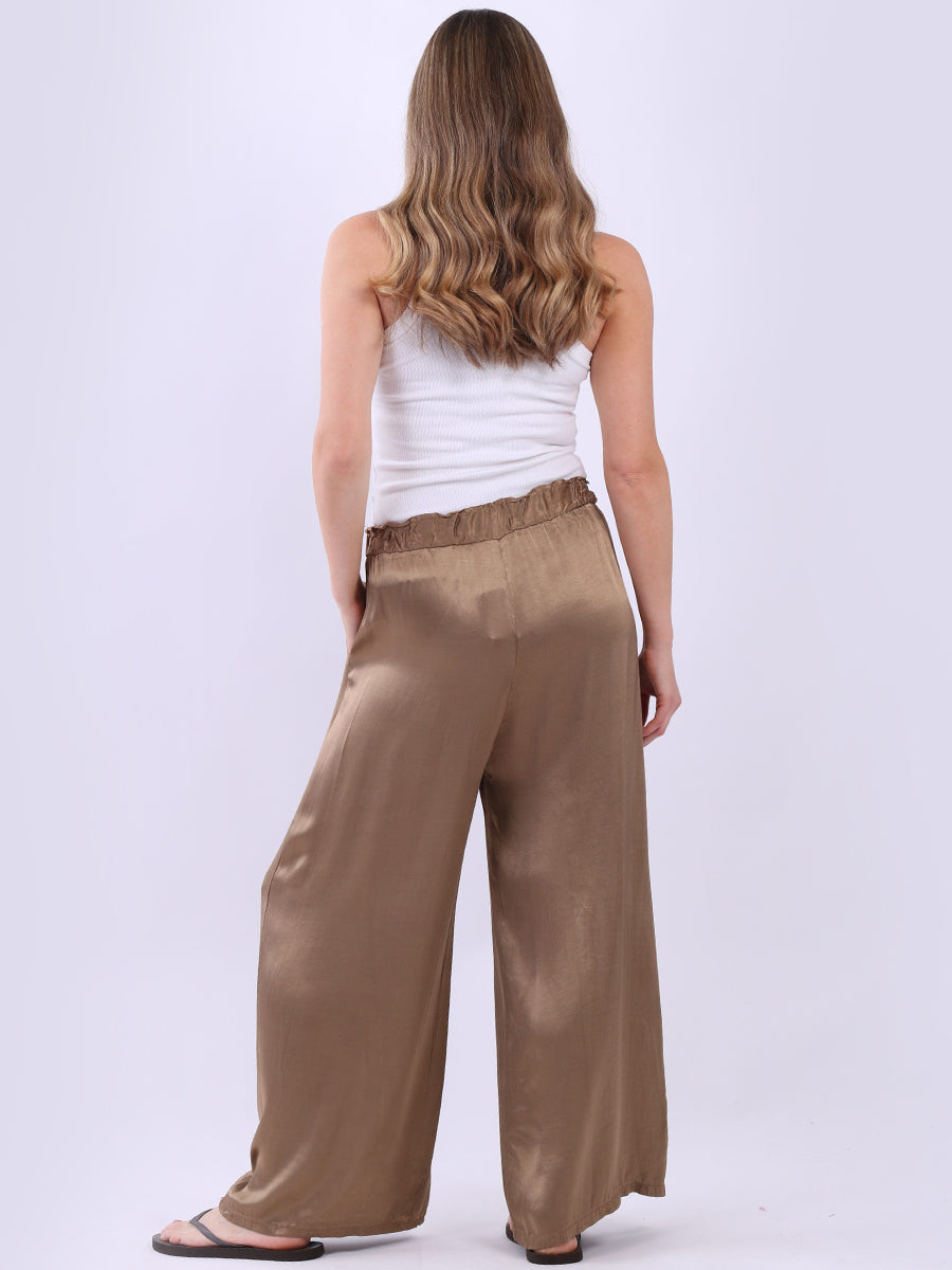 Wide Leg Plain Satin Pant