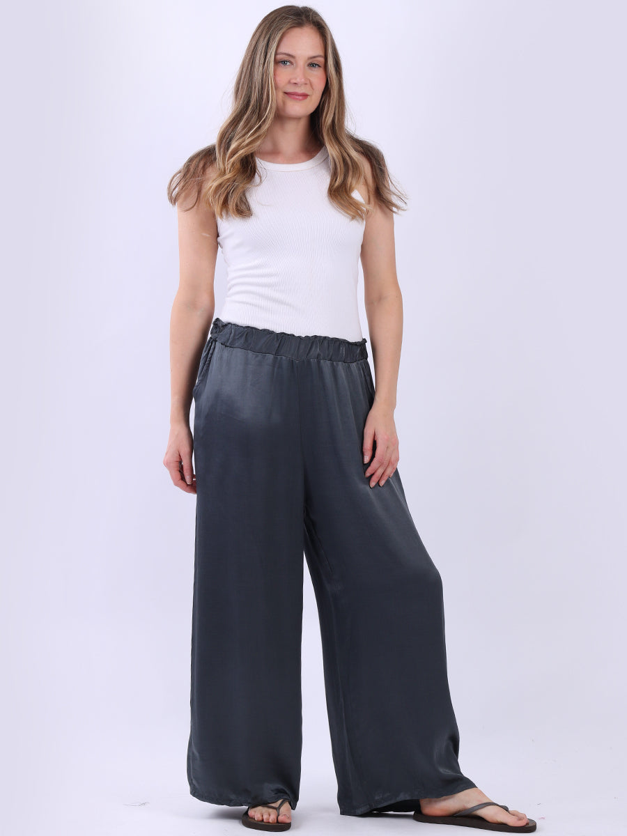 Wide Leg Plain Satin Pant