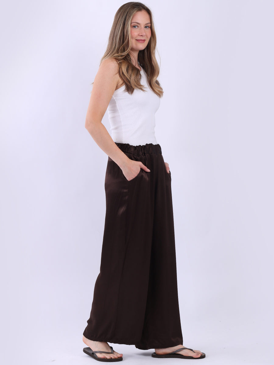 Wide Leg Plain Satin Pant