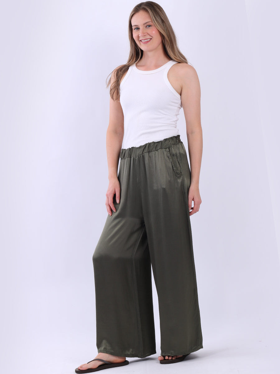 Wide Leg Plain Satin Pant