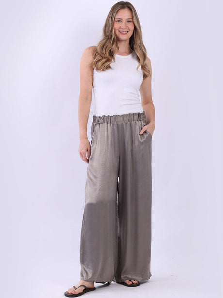 Wide Leg Plain Satin Pant