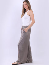 Wide Leg Plain Satin Pant