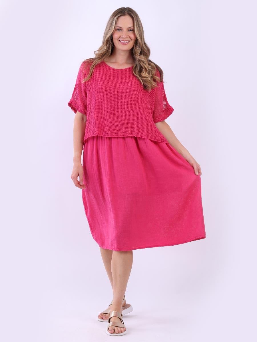 Mesh Net Cotton Dress Coral