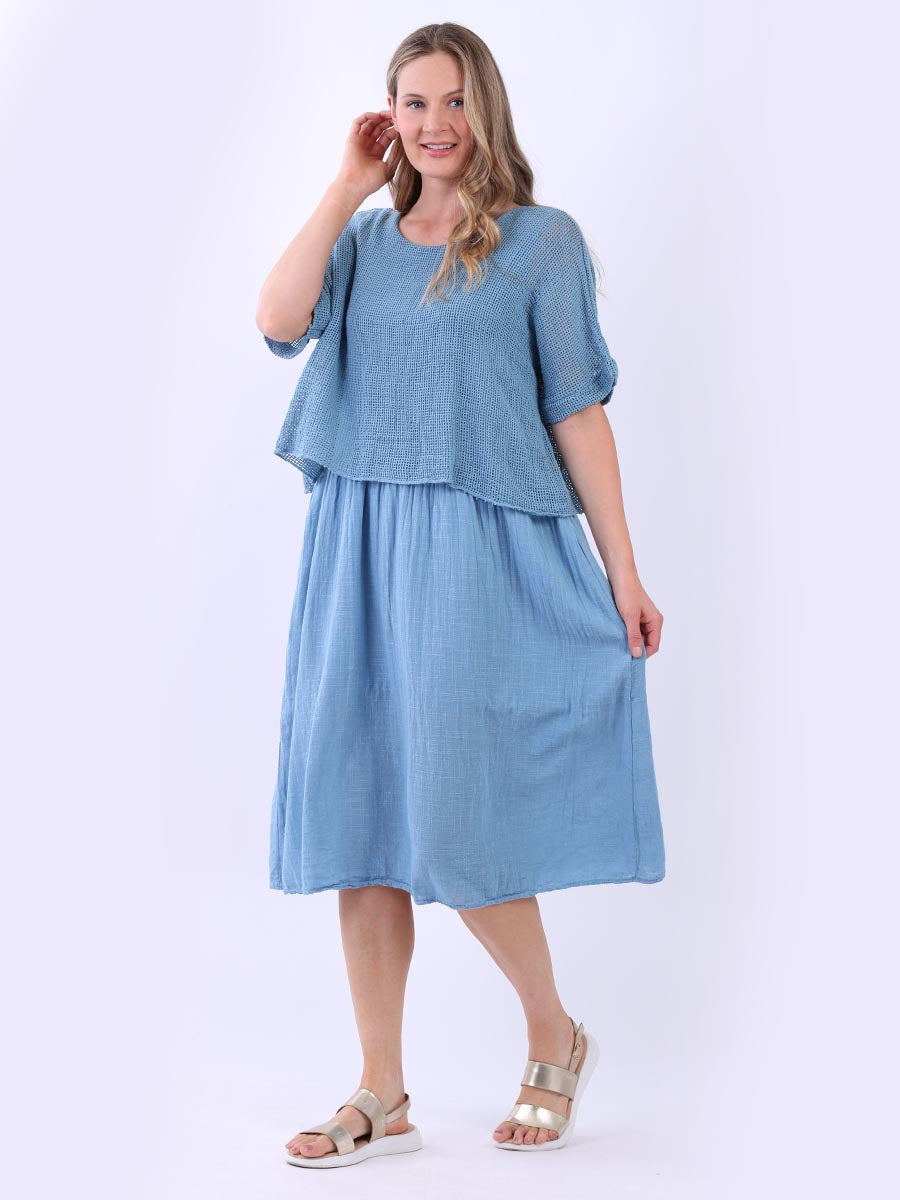 Mesh Net Cotton Dress Denim