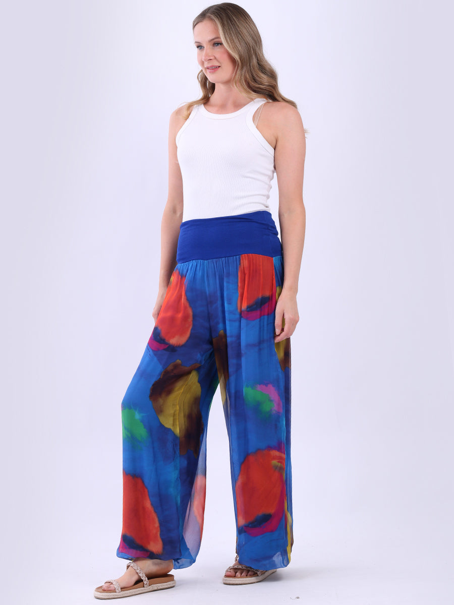 Tie Dye Wide Leg Silk Palazzo Royal Blue