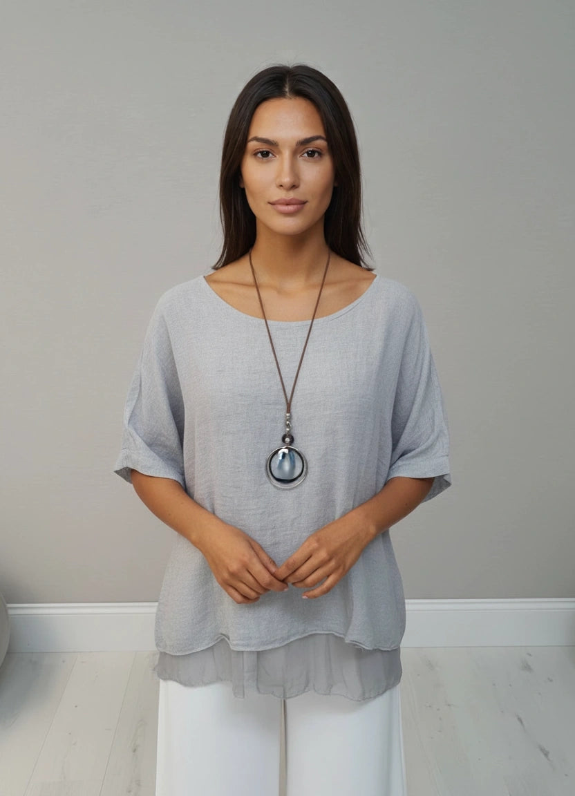 Plain Linen Tunic Top Silver
