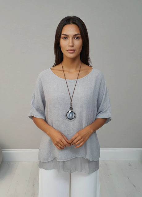 Plain Linen Tunic Top Silver