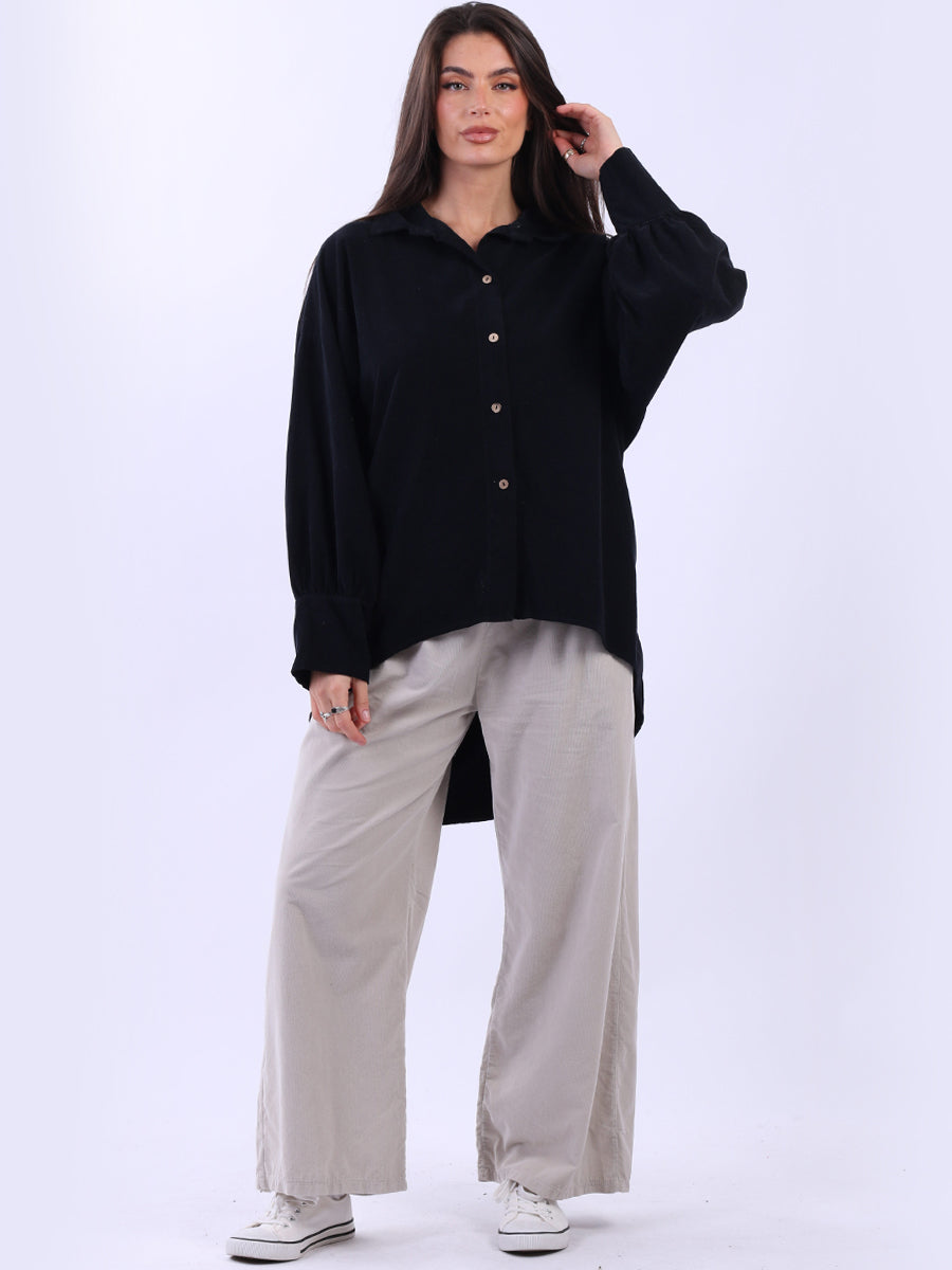 Women Solid Cotton Corduroy Collared Shirt