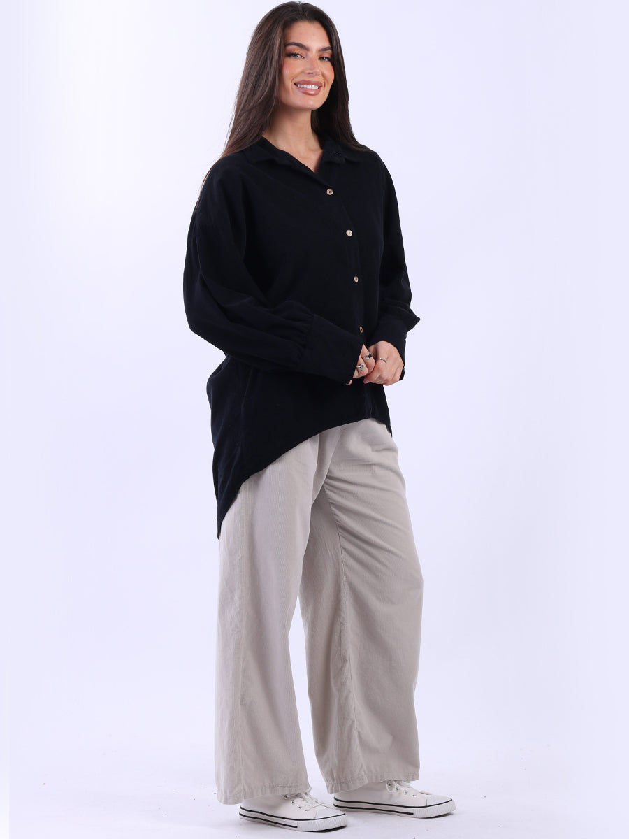 Women Solid Cotton Corduroy Collared Shirt