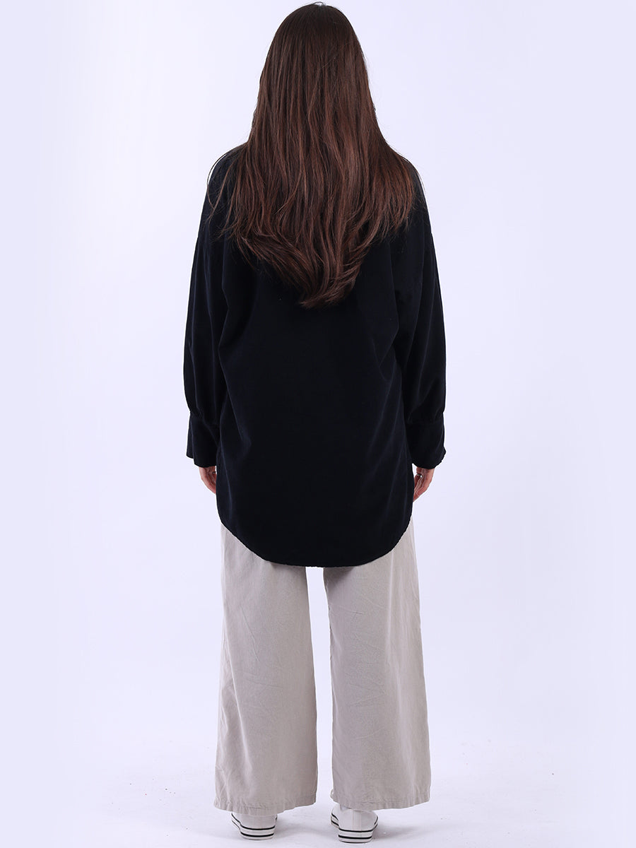 Women Solid Cotton Corduroy Collared Shirt