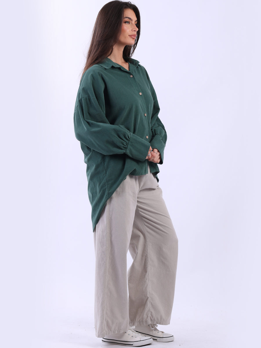 Women Solid Cotton Corduroy Collared Shirt