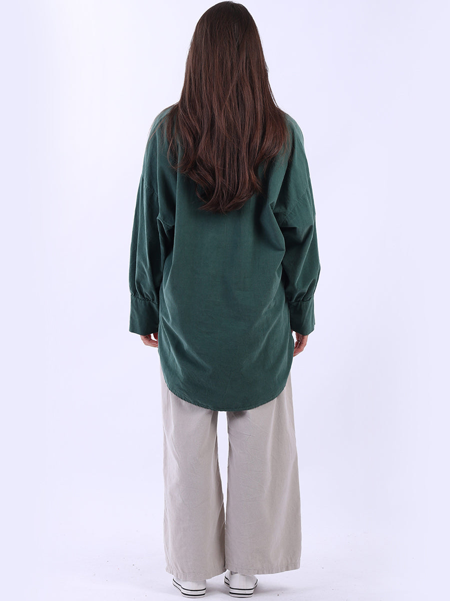 Women Solid Cotton Corduroy Collared Shirt