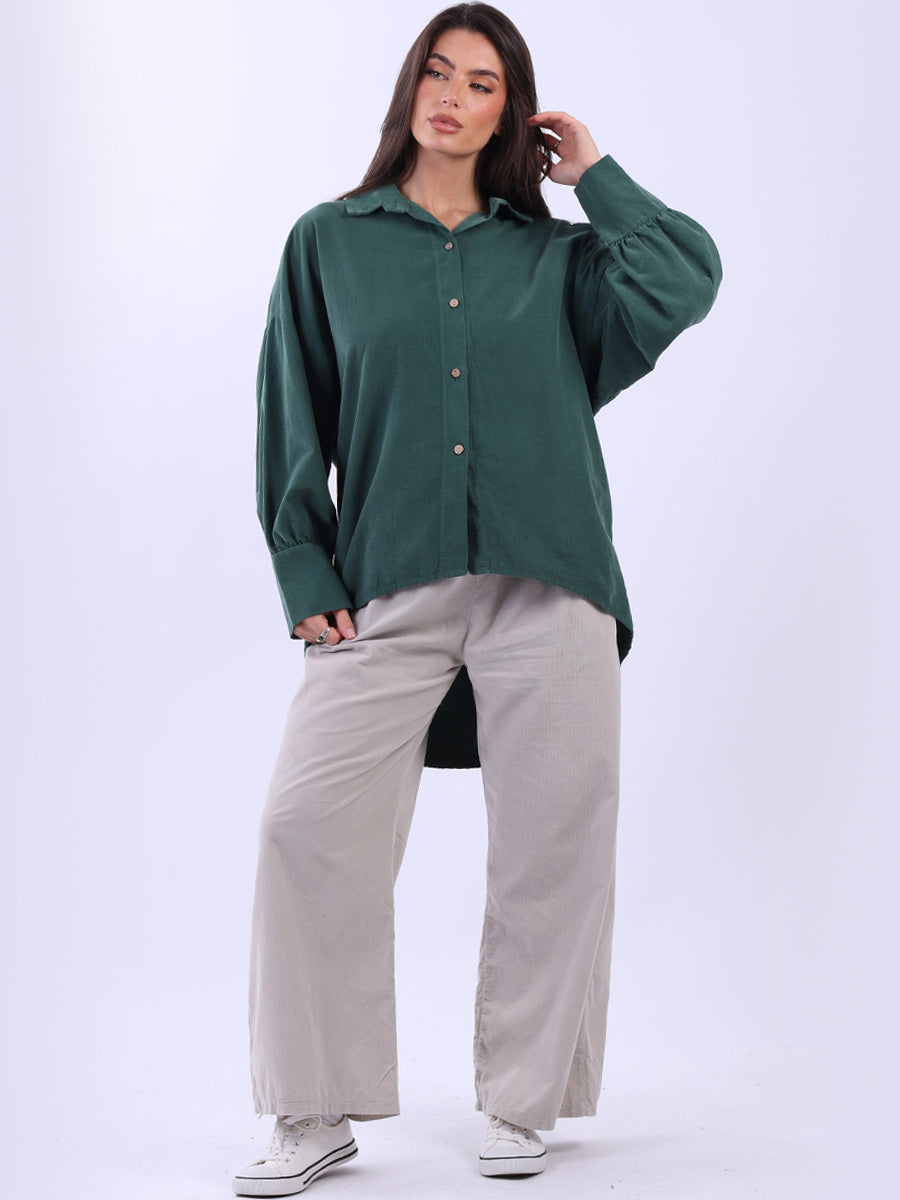 Women Solid Cotton Corduroy Collared Shirt