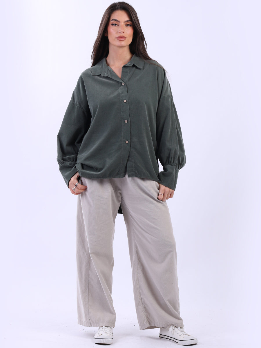 Women Solid Cotton Corduroy Collared Shirt
