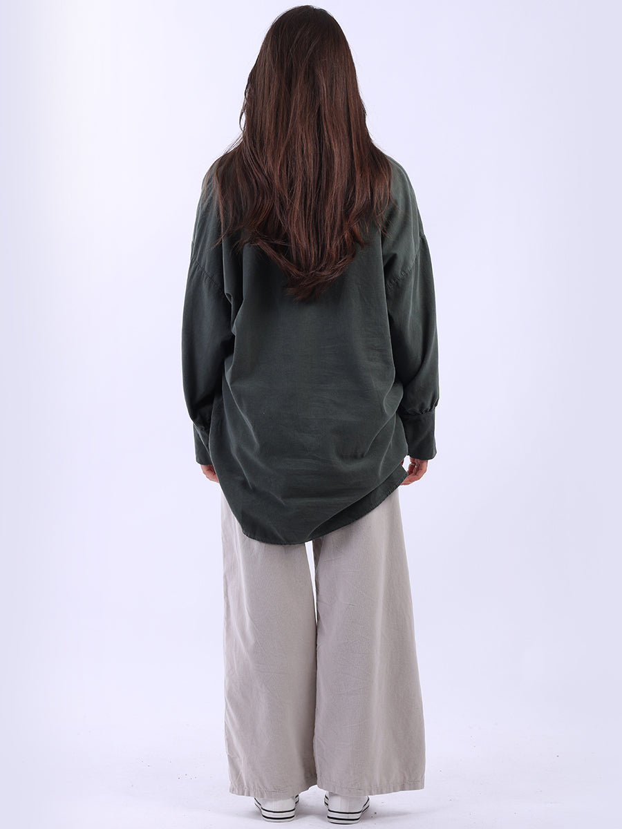 Women Solid Cotton Corduroy Collared Shirt