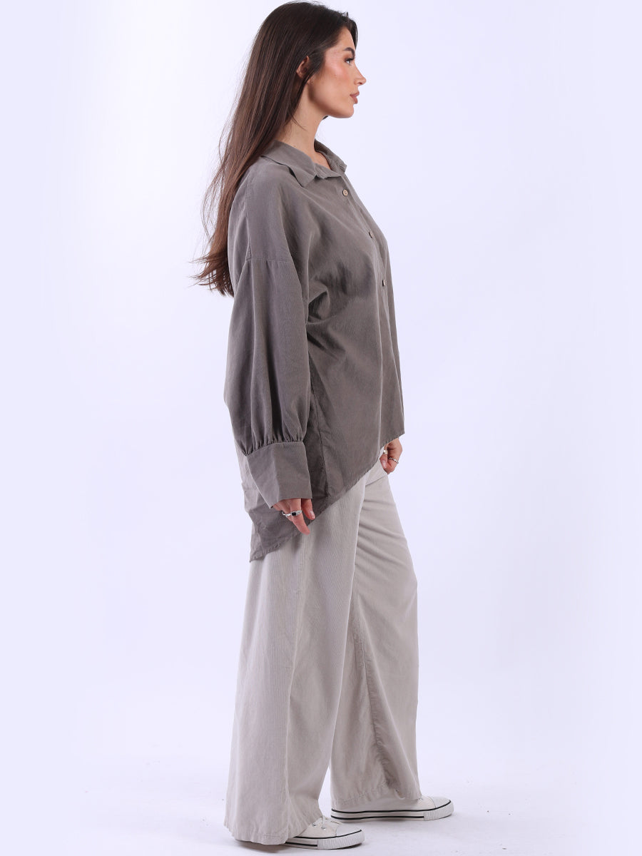 Women Solid Cotton Corduroy Collared Shirt