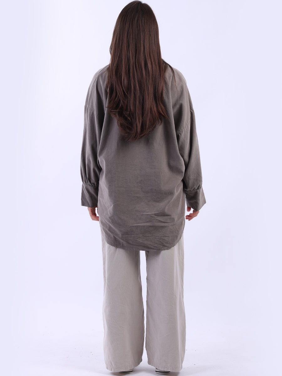 Women Solid Cotton Corduroy Collared Shirt