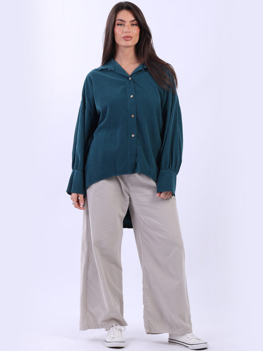 Button Down Corduroy Shirt Teal