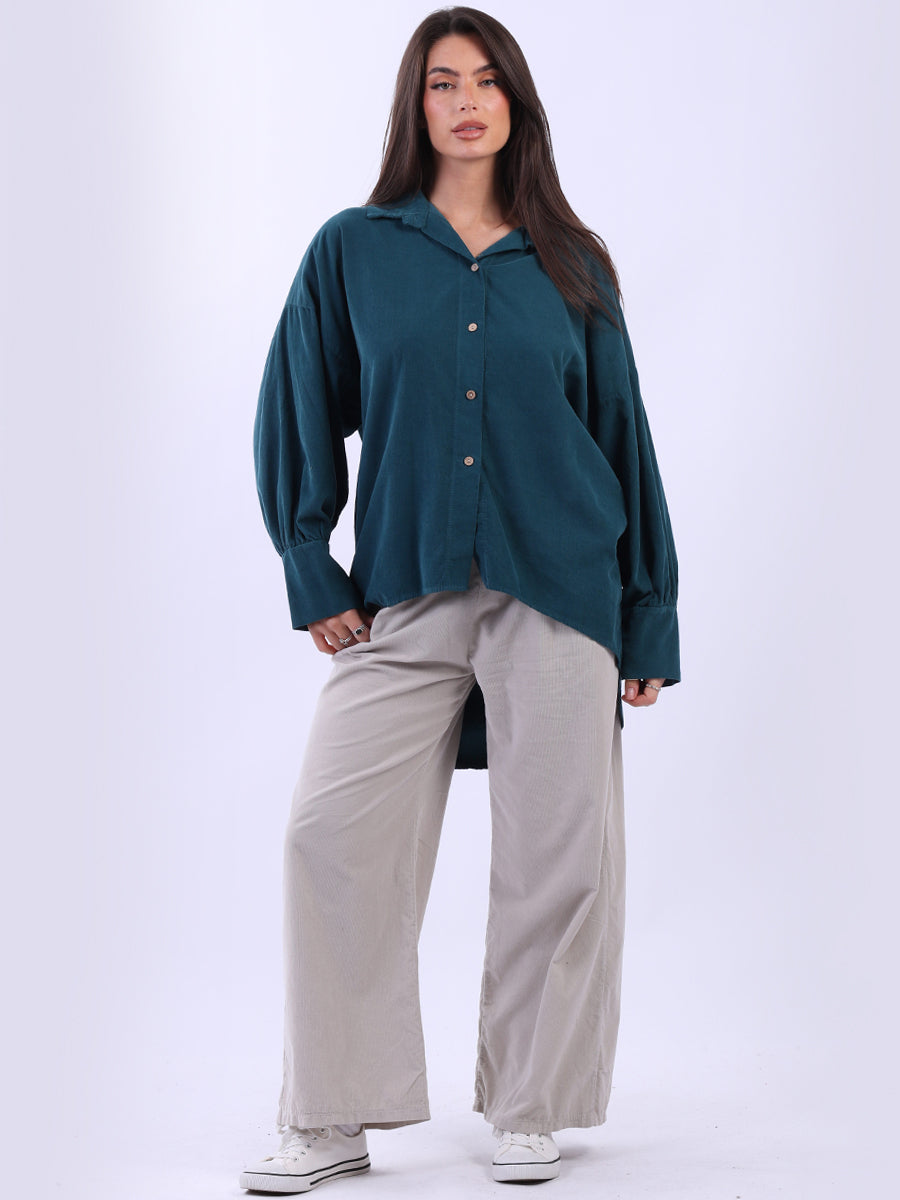 Women Solid Cotton Corduroy Collared Shirt