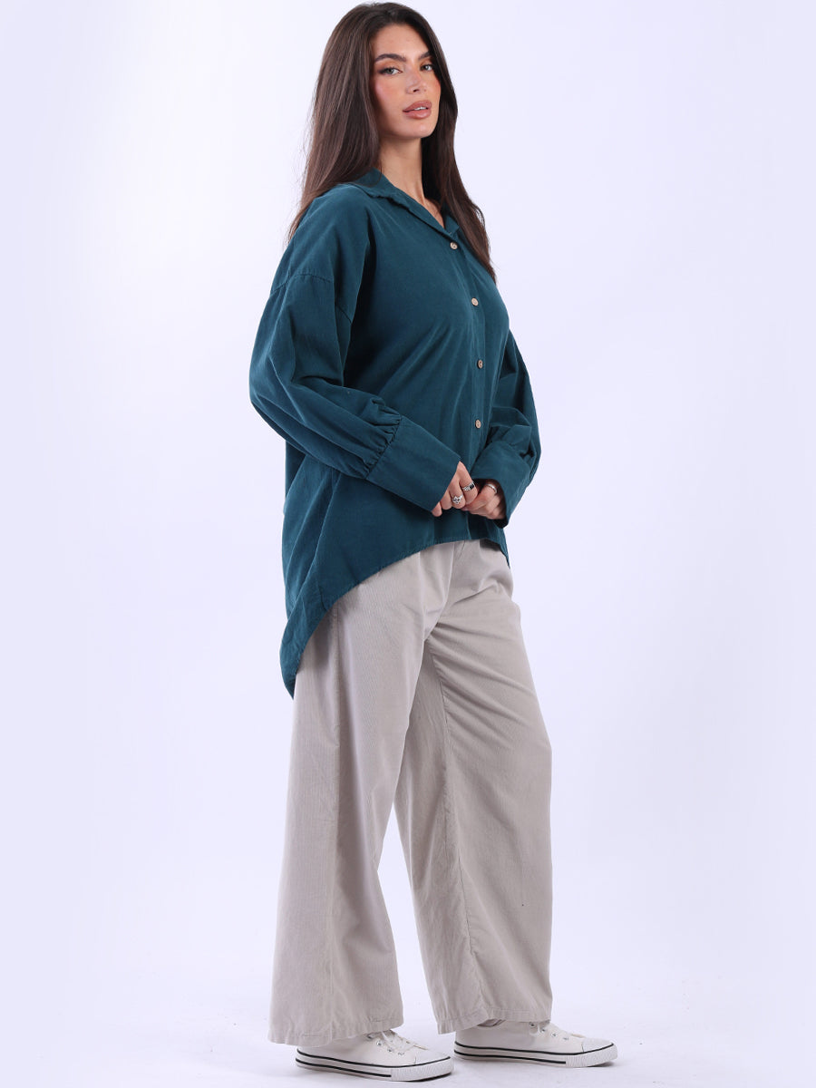 Women Solid Cotton Corduroy Collared Shirt
