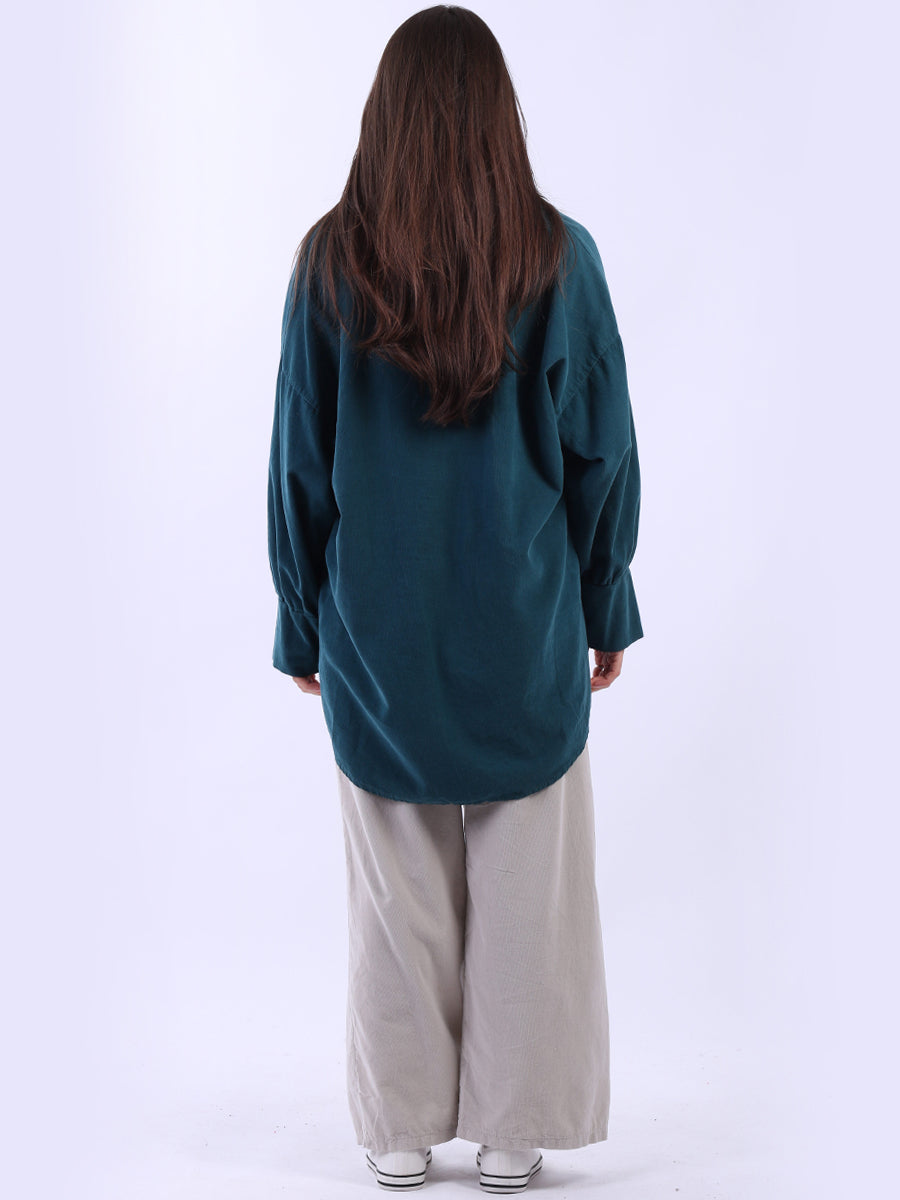 Women Solid Cotton Corduroy Collared Shirt