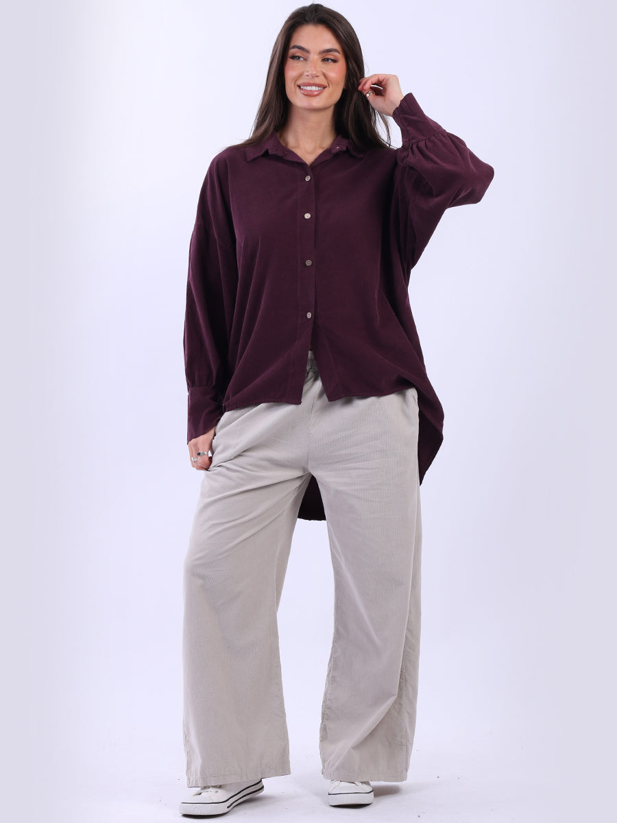 Women Solid Cotton Corduroy Collared Shirt
