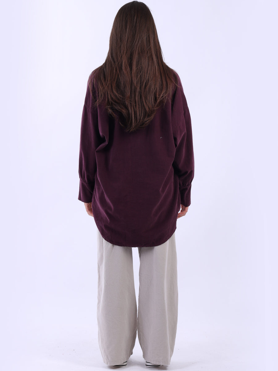 Women Solid Cotton Corduroy Collared Shirt