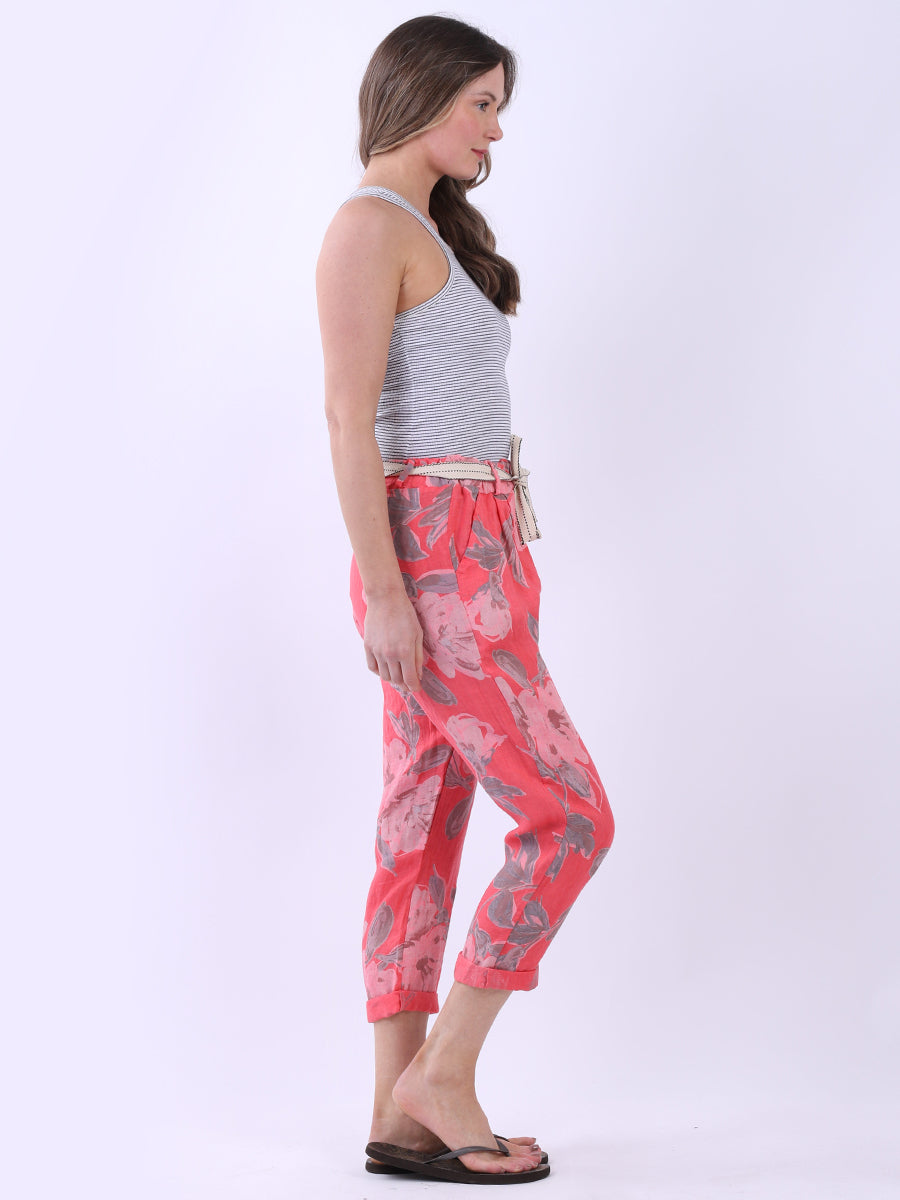 Ladies Floral Print Universal Fit Linen Trouser