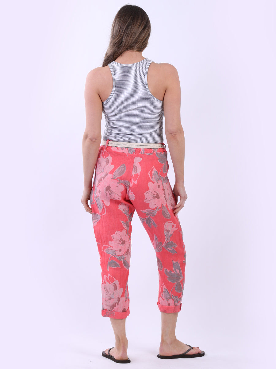 Ladies Floral Print Universal Fit Linen Trouser