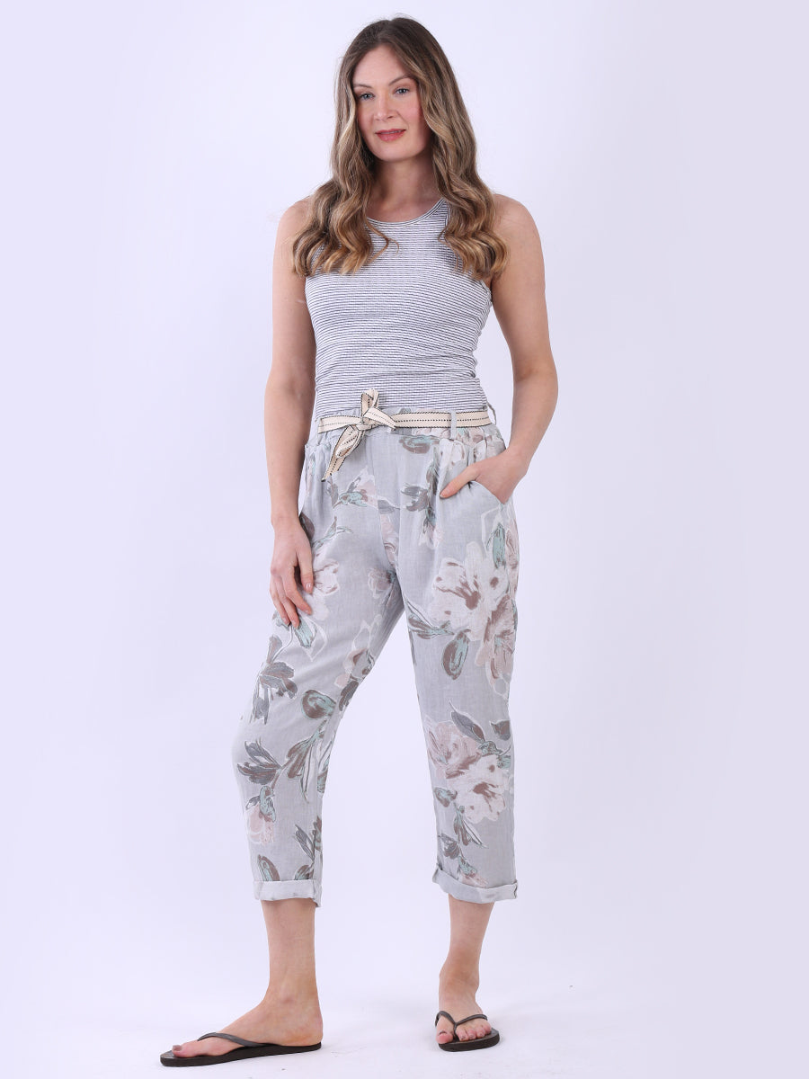 Ladies Floral Print Universal Fit Linen Trouser
