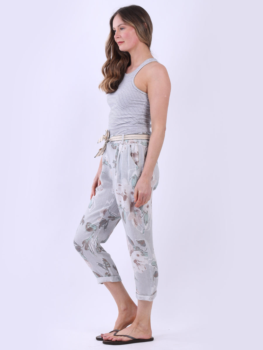 Ladies Floral Print Universal Fit Linen Trouser