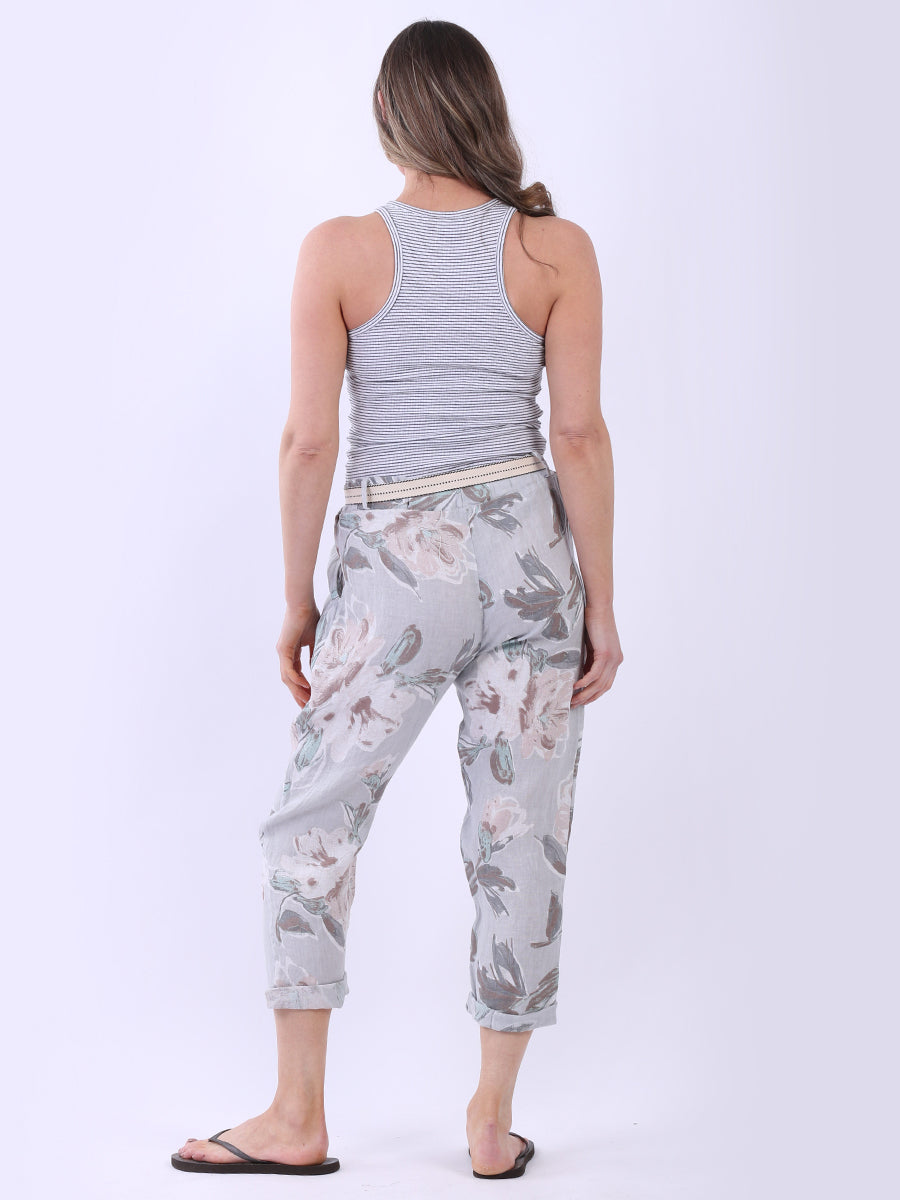 Ladies Floral Print Universal Fit Linen Trouser