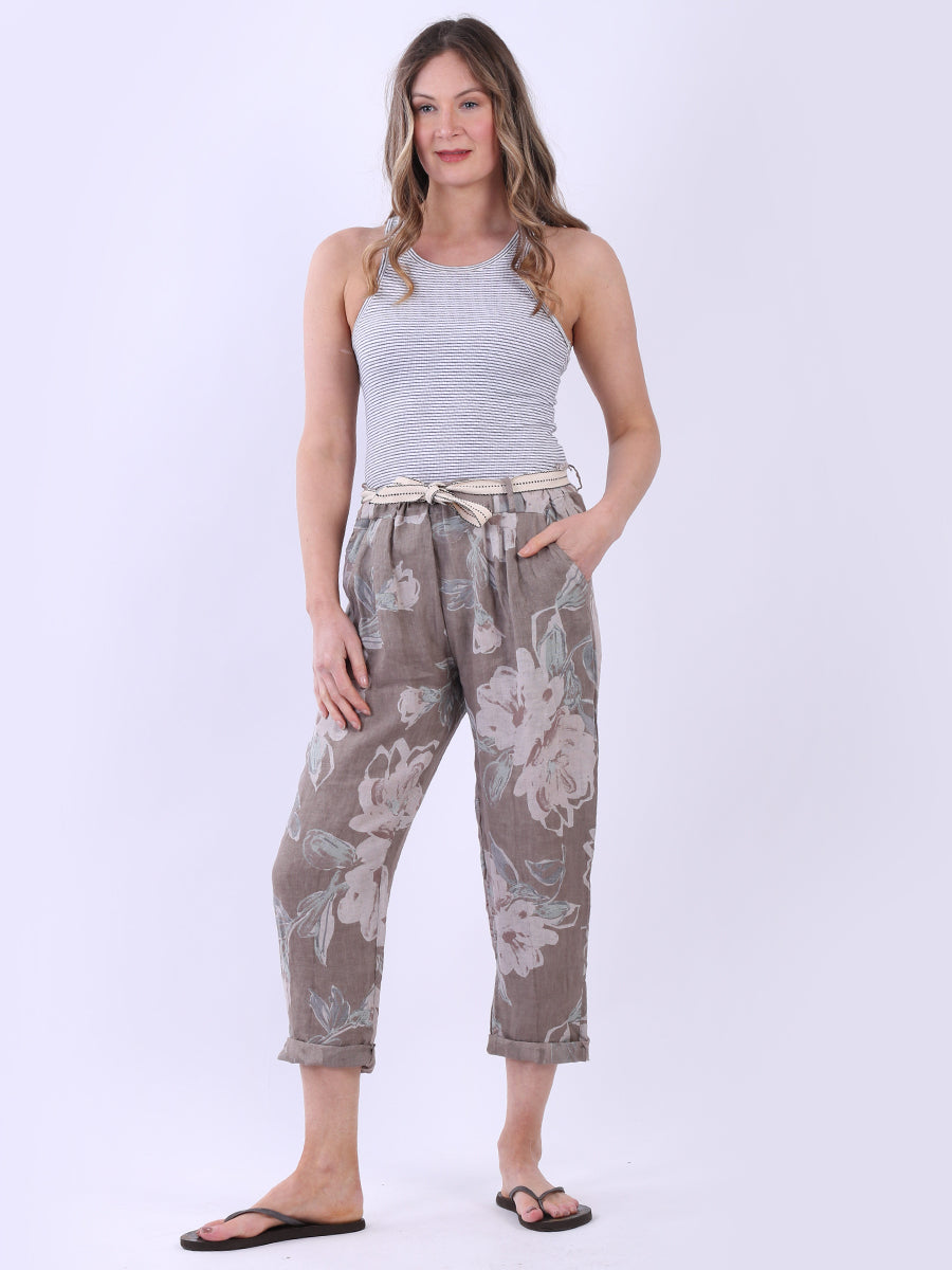 Ladies Floral Print Universal Fit Linen Trouser