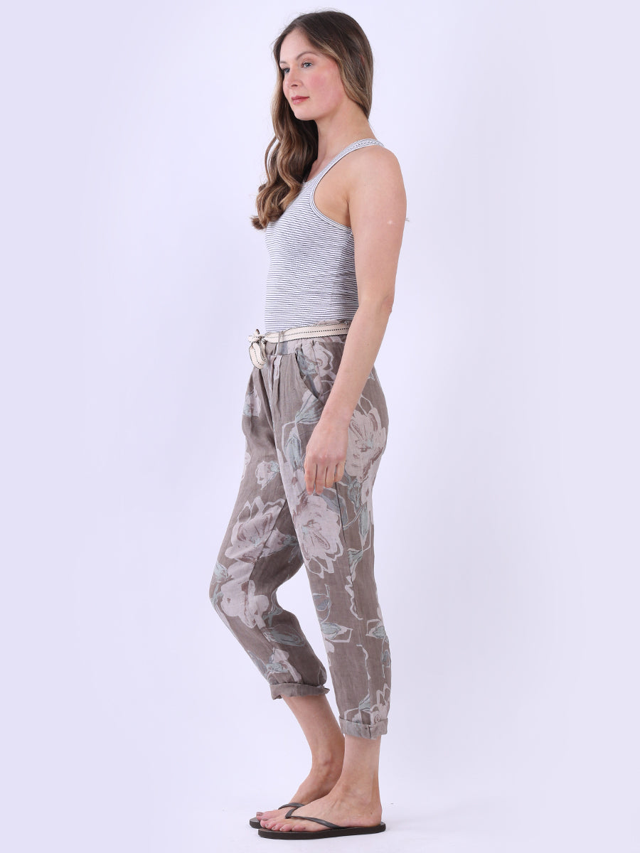 Ladies Floral Print Universal Fit Linen Trouser