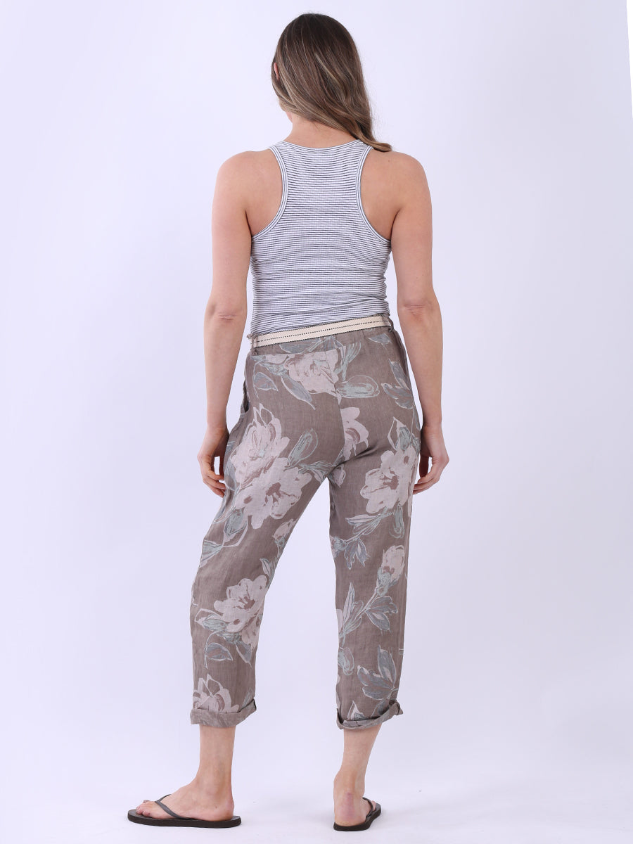 Ladies Floral Print Universal Fit Linen Trouser