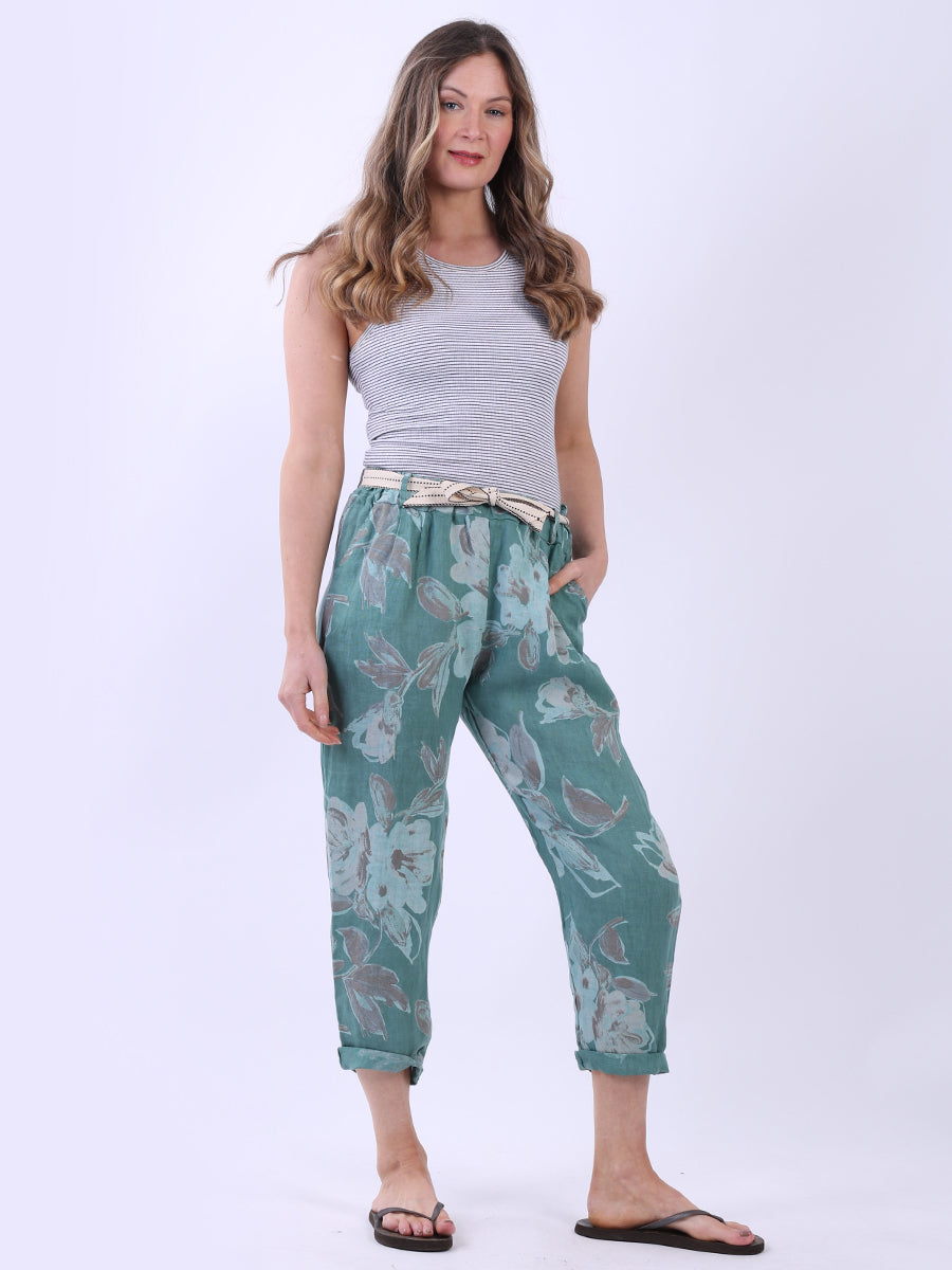 Ladies Floral Print Universal Fit Linen Trouser