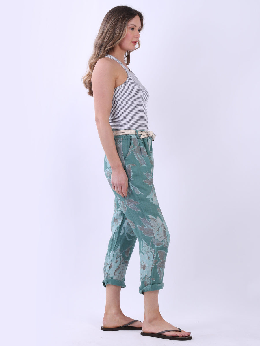 Ladies Floral Print Universal Fit Linen Trouser